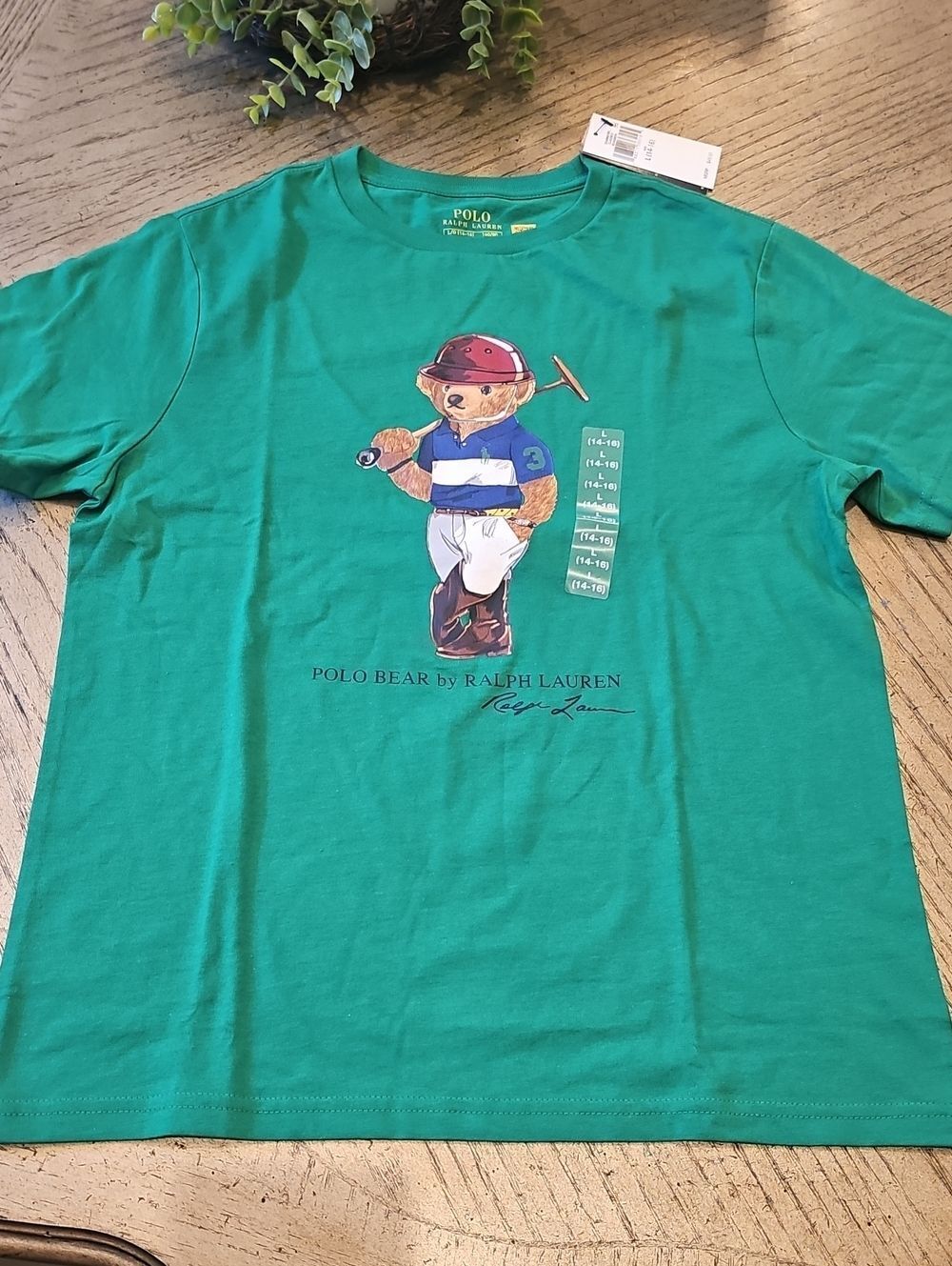 Ralph Lauren Green Polo Bear Graphic Short Sleeve Tee Size L 14-16 NWT